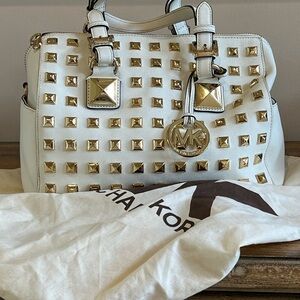 Michael Kors White Satchel with Gold Accents